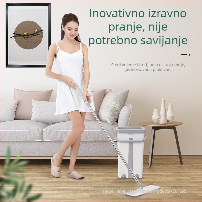 Bezdotna plosnata mop s posudom, mikrovlaknena glava i nehrđajući čelični držač za kućno čišćenje