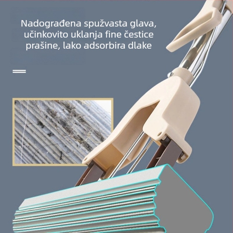 Spužvasti mop s glavom 28 cm, nehrđajući čelični rod, sklapanje za cijedjenje, PVA spužvasti mop.