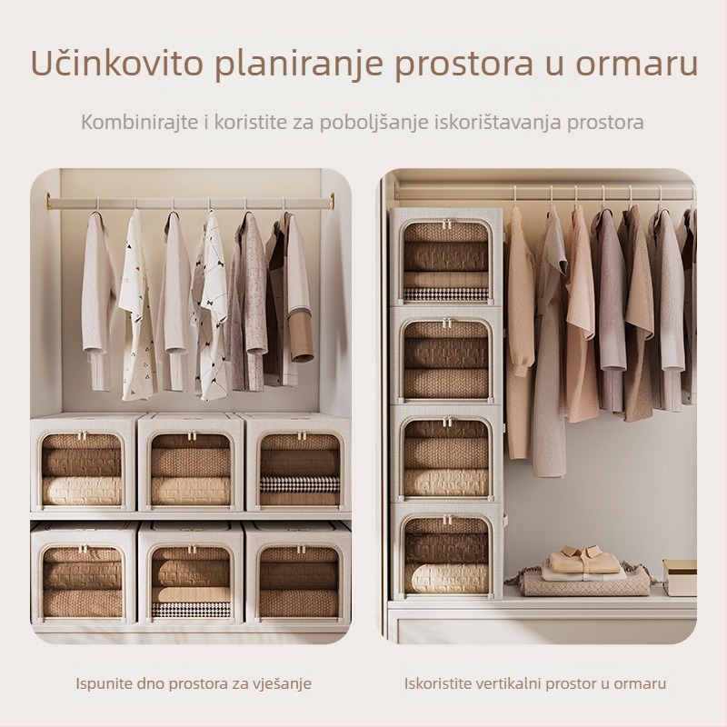 Kition Proširena kutija za skladištenje od pamuka i lana za garderobu, uski prolaz, velika kapaciteta za odjeću i jastuke