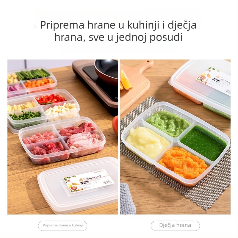 Kutija za pohranu u hladnjaku sa četiri odjeljka, japanskog stila, 720 ml, pogodna za zamrzavanje, za smrznuto meso i dječju hranu