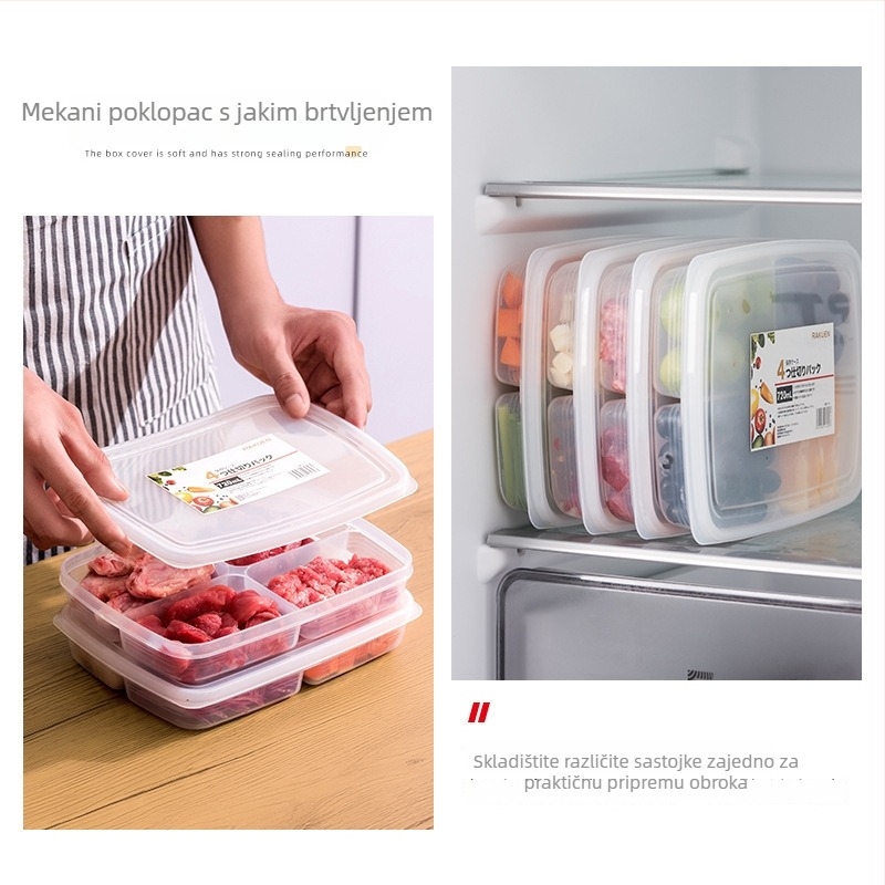 Kutija za pohranu u hladnjaku sa četiri odjeljka, japanskog stila, 720 ml, pogodna za zamrzavanje, za smrznuto meso i dječju hranu