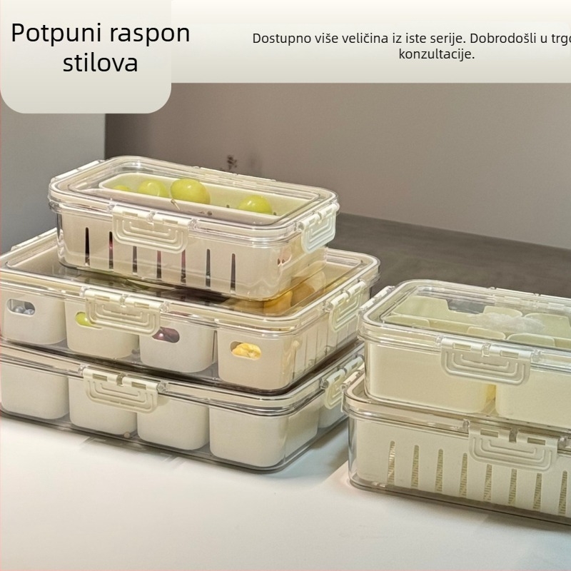 Kutija za skladištenje u hladnjaku sa osam odjeljaka za suhe sastojke i začine, hermetički zatvorena, velik kapacitet