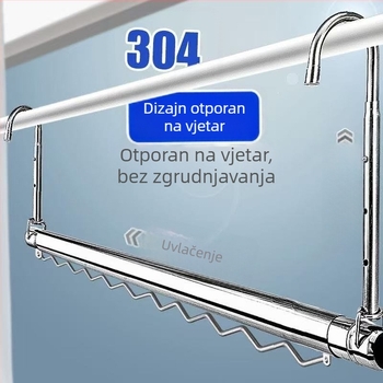 Proširivač od nehrđajućeg čelika za sušenje odjeće s trakom otporna na vjetar za unutarnji balkon – ojačano, bez bušenja