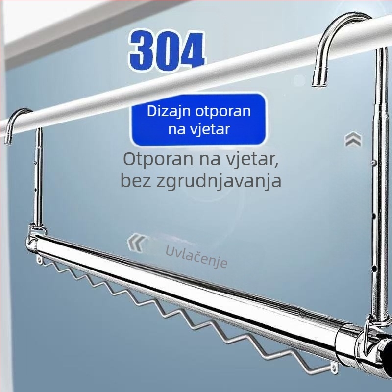 Proširivač od nehrđajućeg čelika za sušenje odjeće s trakom otporna na vjetar za unutarnji balkon – ojačano, bez bušenja