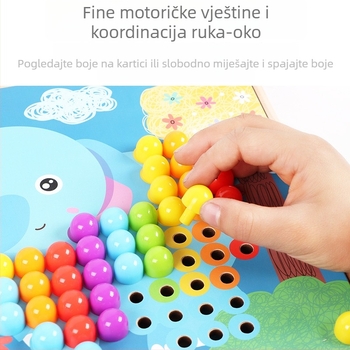 Drveni trodimenzionalni puzzle s velikim gumb-pegovima – DIY obrazovna igra za prepoznavanje boja djeci