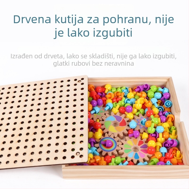 Drveni trodimenzionalni puzzle s velikim gumb-pegovima – DIY obrazovna igra za prepoznavanje boja djeci