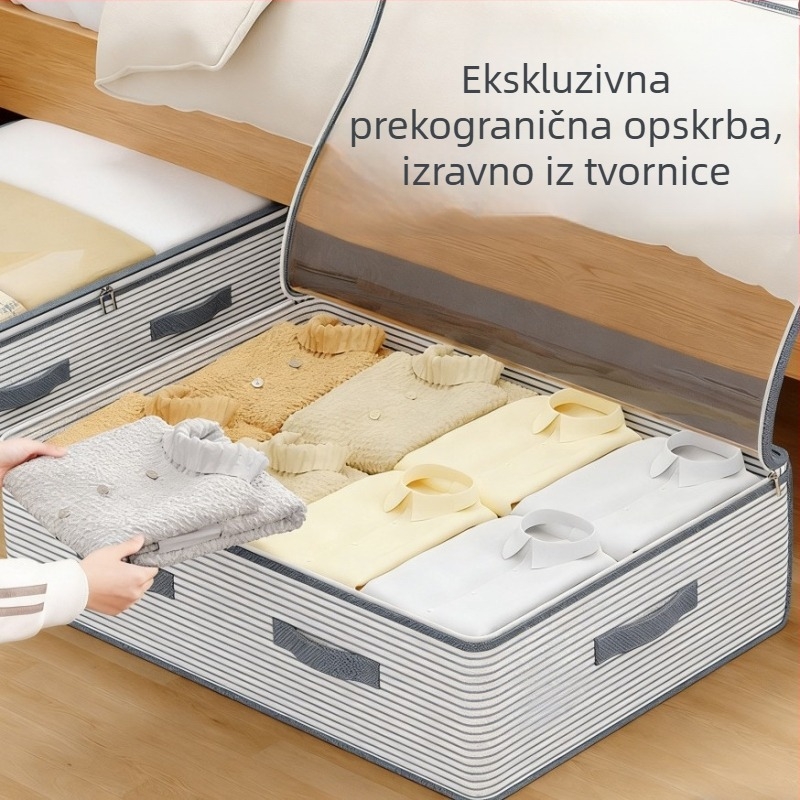 Kutija za skladištenje ispod kreveta, sklopiva, prozirna, kapacitet 30–40 L, za odjeću, deke i igračke, netkani materijal, srednja 50×40×15 cm, velika 60×44×20 cm
