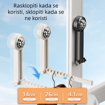 Sklopiva sušilica za odjeću s usisnim čašicama za unutarnji balkon — nevidljiva produžna šipka za sušenje, bušenje nije potrebno za prozor balkona