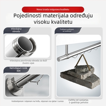 Nehrđajuća čelična šipka za sušenje rublja, otporna na vjetar, za balkon, stropna montaža, fiksna, valoviti uzorak, jedna šipka