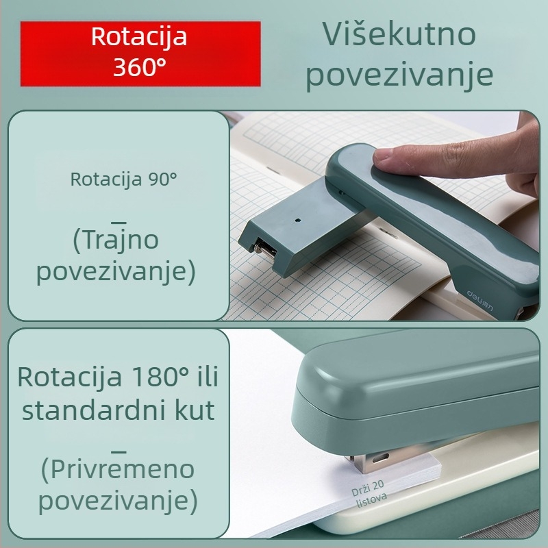 Deli TA304 rotirajući uredski stapler, ergonomska glava, velik kapacitet, kompatibilan s 24/6 spajalice