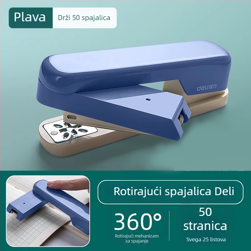 Deli TA304 rotirajući uredski stapler, ergonomska glava, velik kapacitet, kompatibilan s 24/6 spajalice