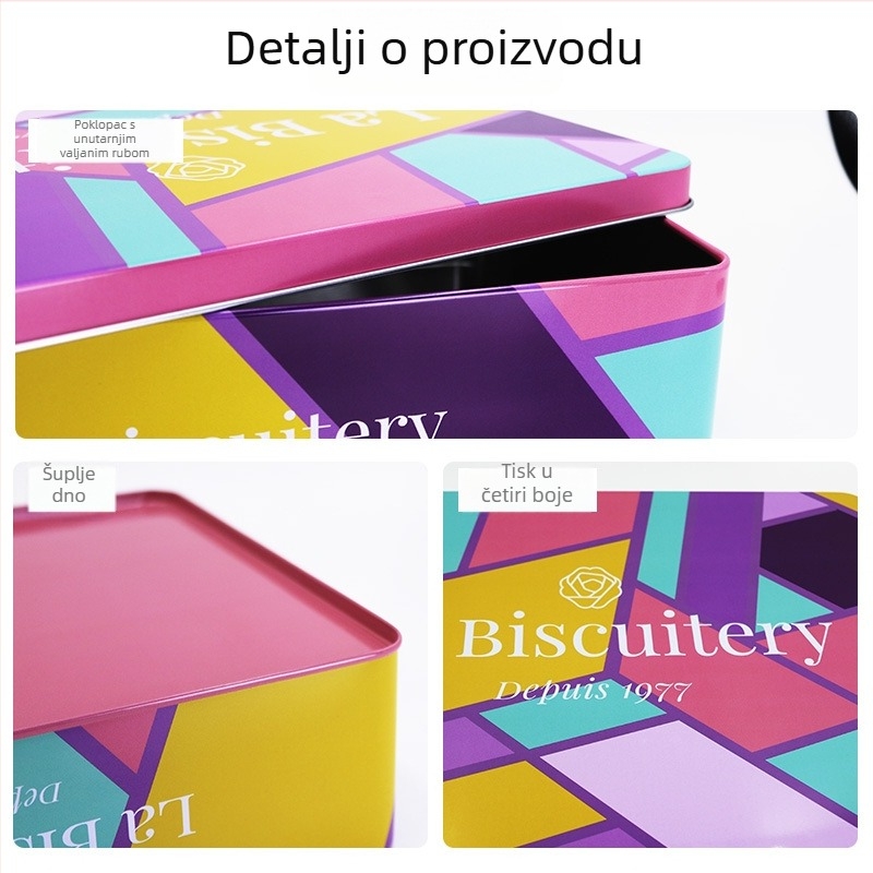 Pravokutna metalna kutija za hranu s offset tiskom — prilagodljiva kutija za poklon čokoladi, bombonima i kolačićima