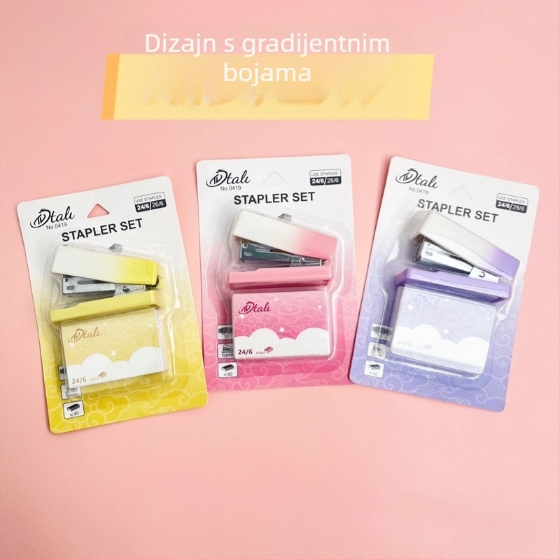 Set spajalica s mačjom šapom u gradijentnim bojama — mini prijenosna spajalica za učenike