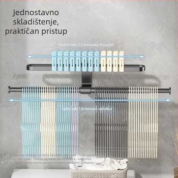 Zidni organizator za vješanje odjeće s kopčama, bez bušenja, uštedi prostor, višenamjenska šipka za balkon