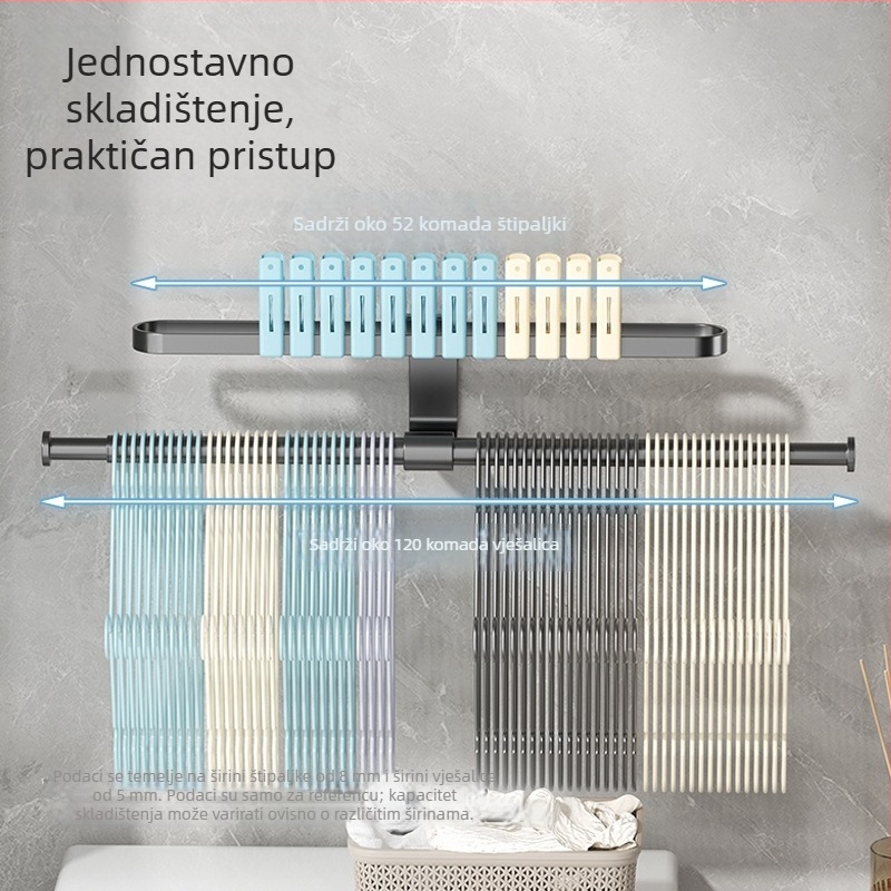 Zidni organizator za vješanje odjeće s kopčama, bez bušenja, uštedi prostor, višenamjenska šipka za balkon