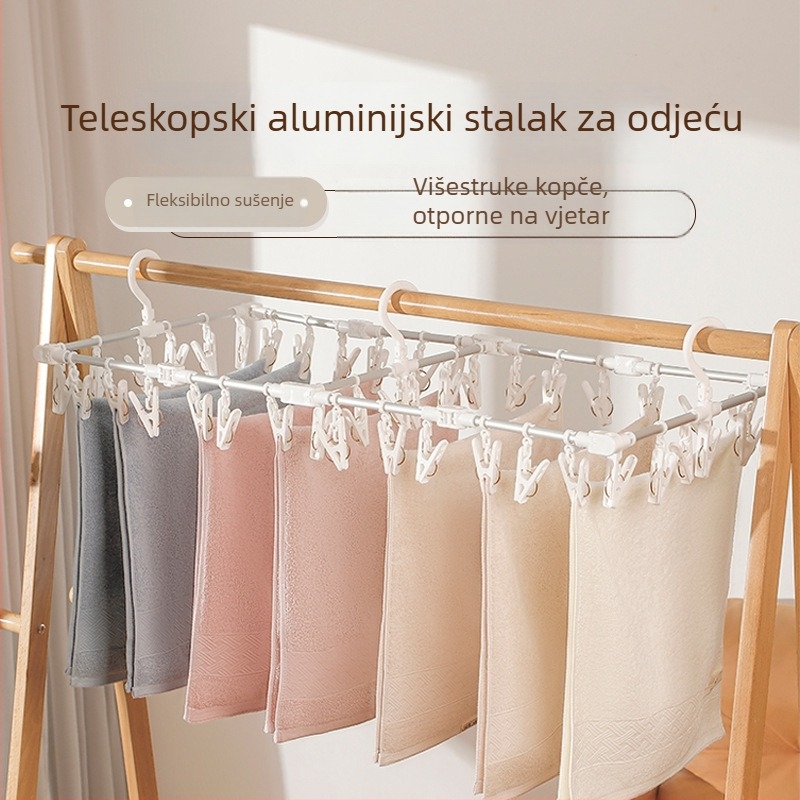 Sklopivi stalak za sušenje odjeće s višestrukim klipsama, višenamjenski vješalica za čarape i donje rublje, balkon, model HL11010