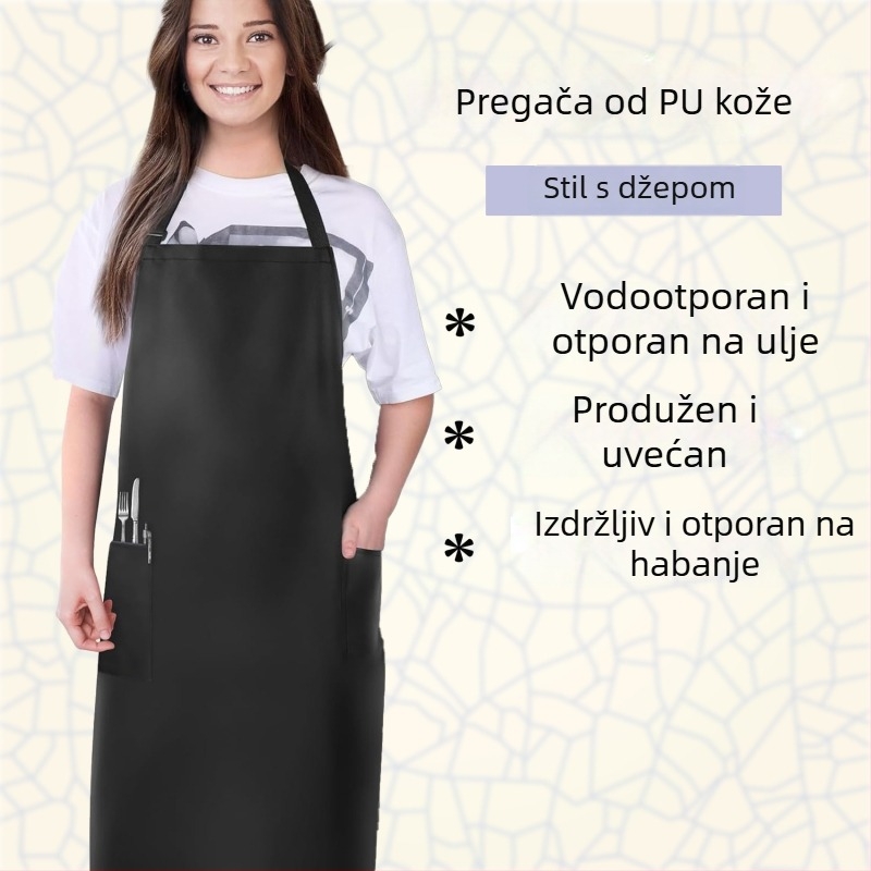 PU kožna pregača s džepom, vodootporna i otporna na ulje, otporna na habanje, produžena za obradu morskih plodova