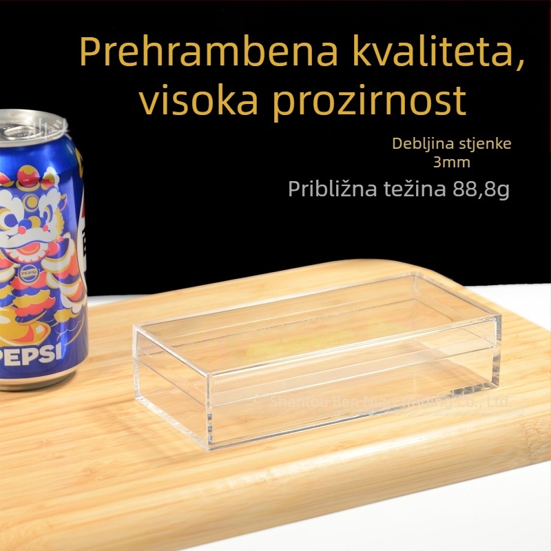 Plastična kutija za hranu, prozirna, uskog i dugog oblika, za stolno skladištenje i darovnu ambalažu, s čvršćim stijenkama