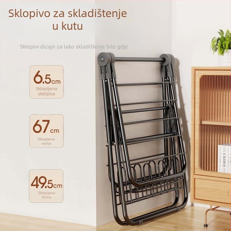 Mini sklopivi stalak za sušenje rublja za dom, dječja verzija, bez montaže, crni krilni držač za prozor