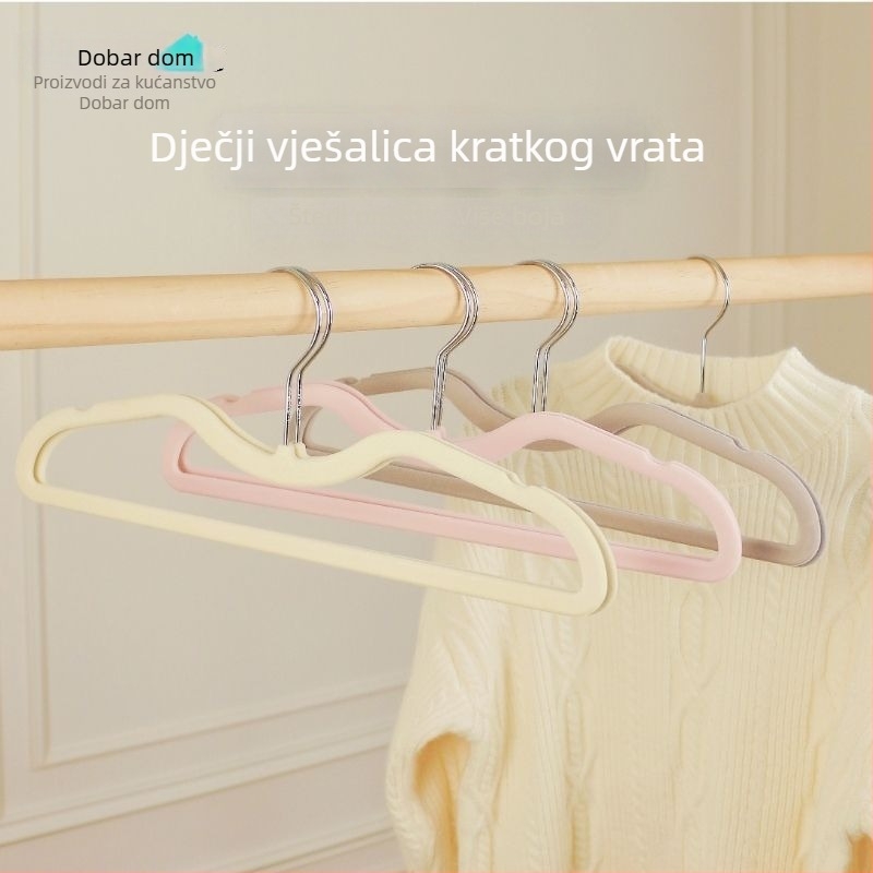 Dječja vješalica za odjeću s kratkim vratom, štedi vertikalni prostor, flokirana površina, protuklizna, bez tragova