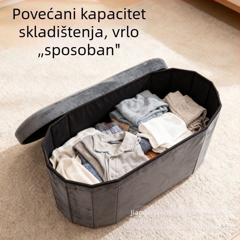Prilagodljivi velur taburet s sklopivim ovalnim oblikom za pohranu, kućna upotreba, prostor za cipele i sjedenje
