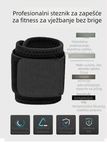 Prozračna zapešćna traka s upijajućom tvari i zaštitom tetiva, pogodna za badminton, košarku i trening