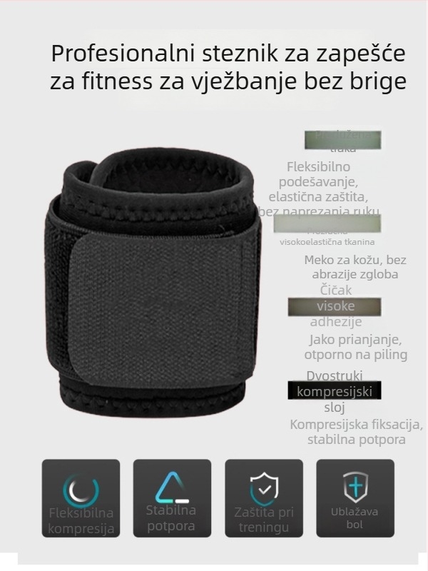 Prozračna zapešćna traka s upijajućom tvari i zaštitom tetiva, pogodna za badminton, košarku i trening