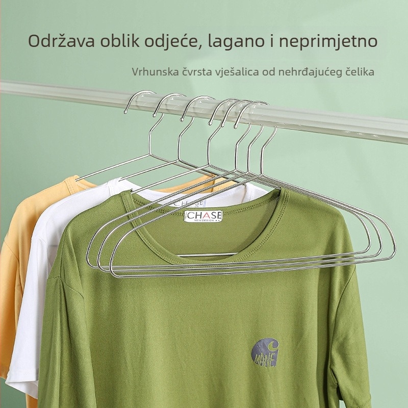 Vješalica za odjeću od nehrđajućeg čelika s bezšavnim zaštitom ramena, za kućnu upotrebu, debela i ojačana za sušenje odjeće.
