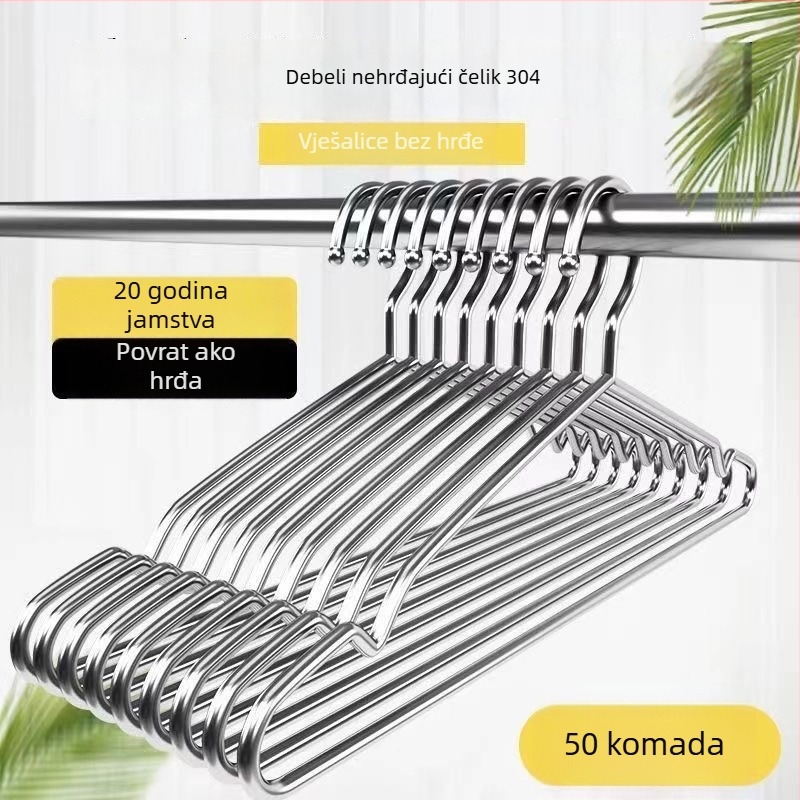 Vješalica za odjeću od nehrđajućeg čelika, debela, čvrsta, bez šavova, protuklizna, za odrasle, kućna uporaba