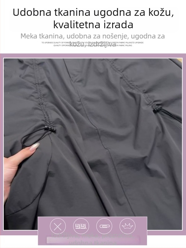 Siva ženska midi suknja u stilu radnog odijevanja, ljetni model, opušten kroj, A-linija, brzo sušeća sportska duga suknja