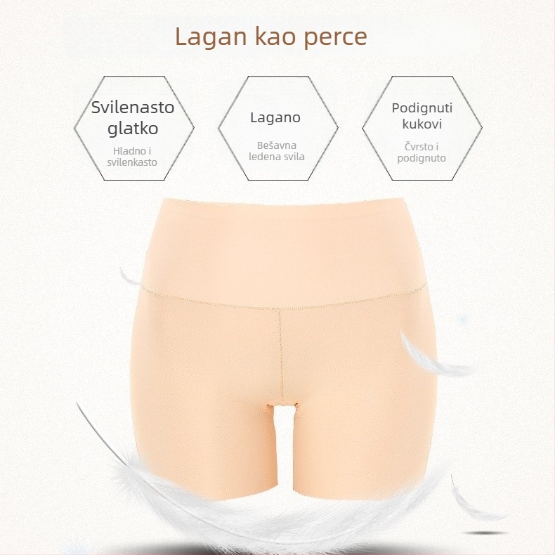 Ženske bezšivne gaćice s visokim strukom i integriranim zaštitnim šorcima, prozračni Ice Silk materijal