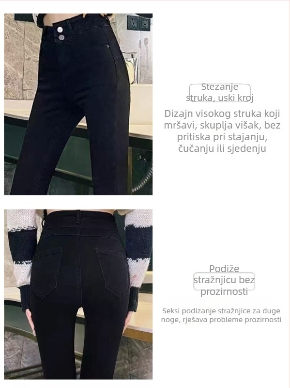 Nove crne ženske traperice s visokim strukom, uskog kroja, korejskog stila