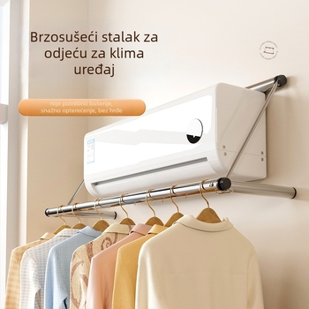 Stalak za sušenje odjeće za ventilaciju klima uređaja, nehrđajući čelik, vodootporan, bez bušenja, s jednom šipkom, za studentske sobe