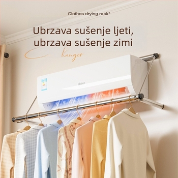 Stalak za sušenje odjeće za ventilaciju klima uređaja, nehrđajući čelik, vodootporan, bez bušenja, s jednom šipkom, za studentske sobe