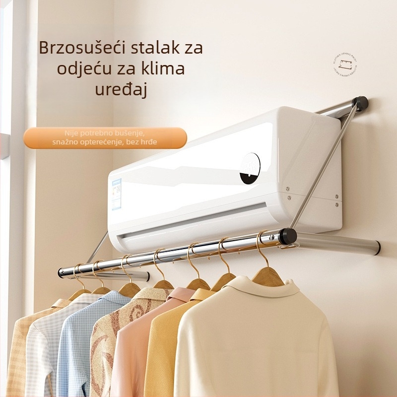 Stalak za sušenje odjeće za ventilaciju klima uređaja, nehrđajući čelik, vodootporan, bez bušenja, s jednom šipkom, za studentske sobe