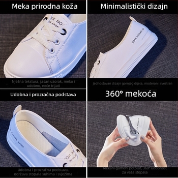 2026 nova ženska bijela kožna obuća, za proljeće i jesen, svestrane ravne cipele za trudnoću, velike veličine