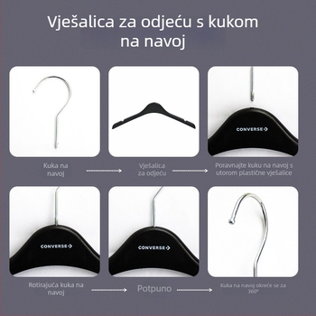 Uska vješalica za sako, mat crna, protuklizna, bez šavova, plastična vješalica s vijčanom kukom