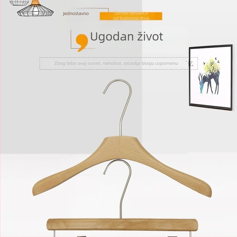 Vješalica za odjeću od bukovog drveta, prirodni završni sloj, unisex, za kućnu garderobu