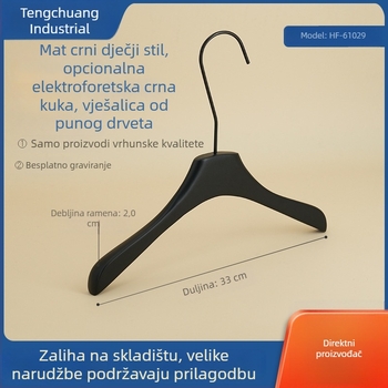 Crne masivne drvene vješalice za žensku i dječju odjeću, s logom 61029