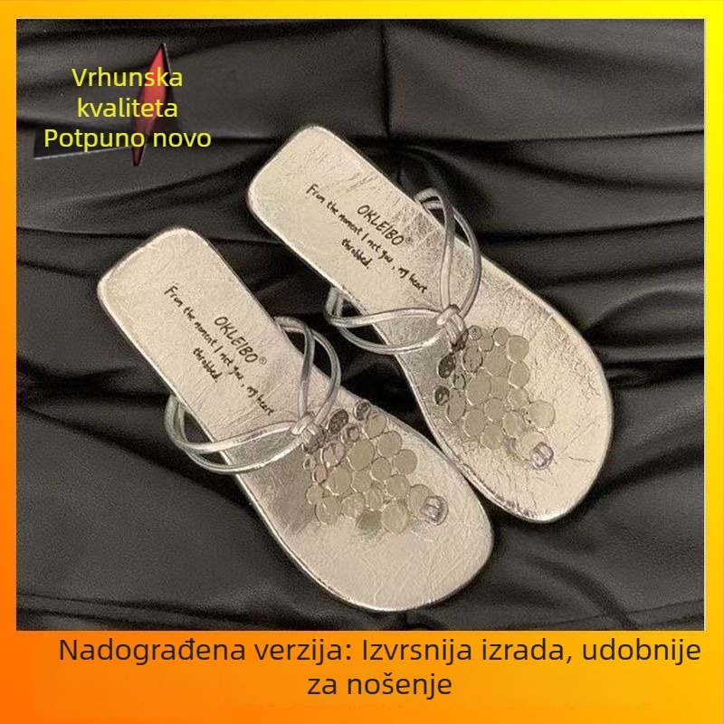 Ženske sandale s prstima između prstiju, korejskog stila, gornji dio od sintetičke kože, gumena potplat, lagane, protuklizne – Proljeće/Ljeto 2024
