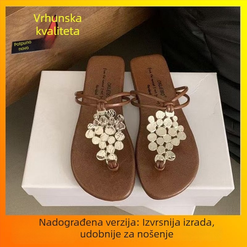 Ženske sandale s prstima između prstiju, korejskog stila, gornji dio od sintetičke kože, gumena potplat, lagane, protuklizne – Proljeće/Ljeto 2024