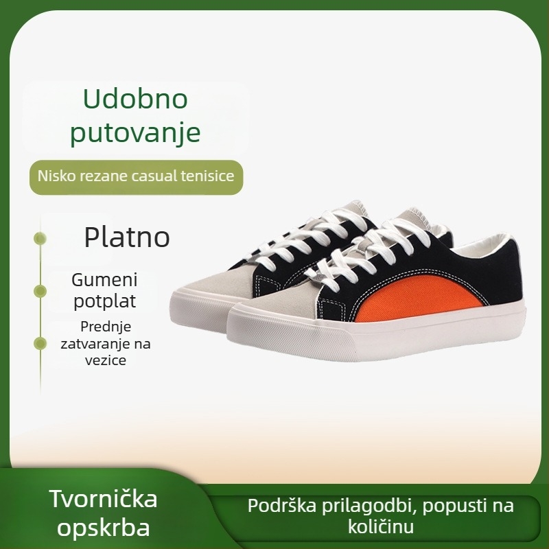 Unisex platnene tenisice crno-bijele, inspirirane Hong Kongom i korejskim stilom, s niskim gornjim dijelom, casual obuća