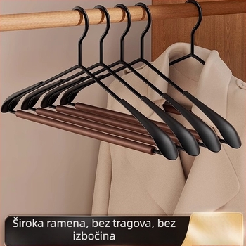 Kućna vješalica za odjeću s širokim ramenima, neklizajuća i bez tragova, od željeza i drveta, lagani luksuz