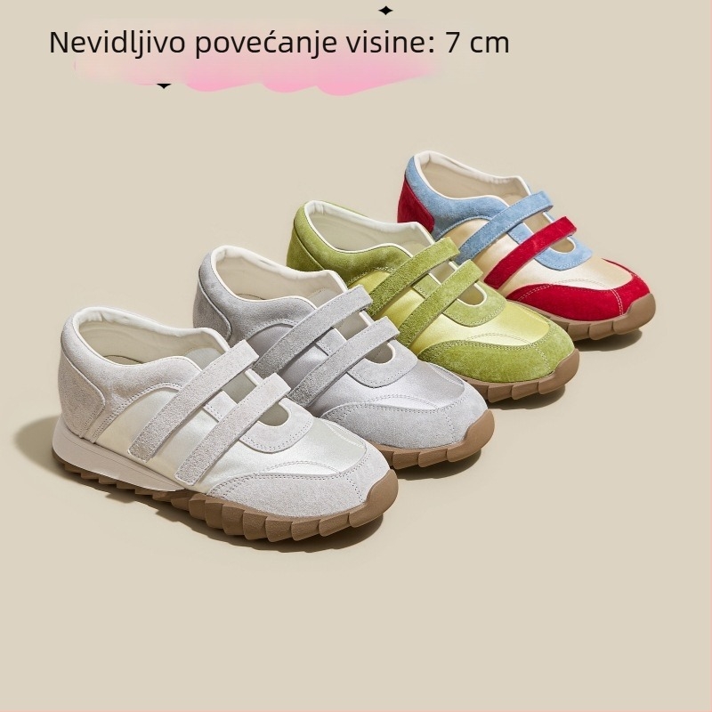 Ženske Mary Jane cipele s 7 cm povećanjem visine, ljetni model 2025, debela potplata, kožni gornji dio, Velcro kopča, svakodnevna obuća.