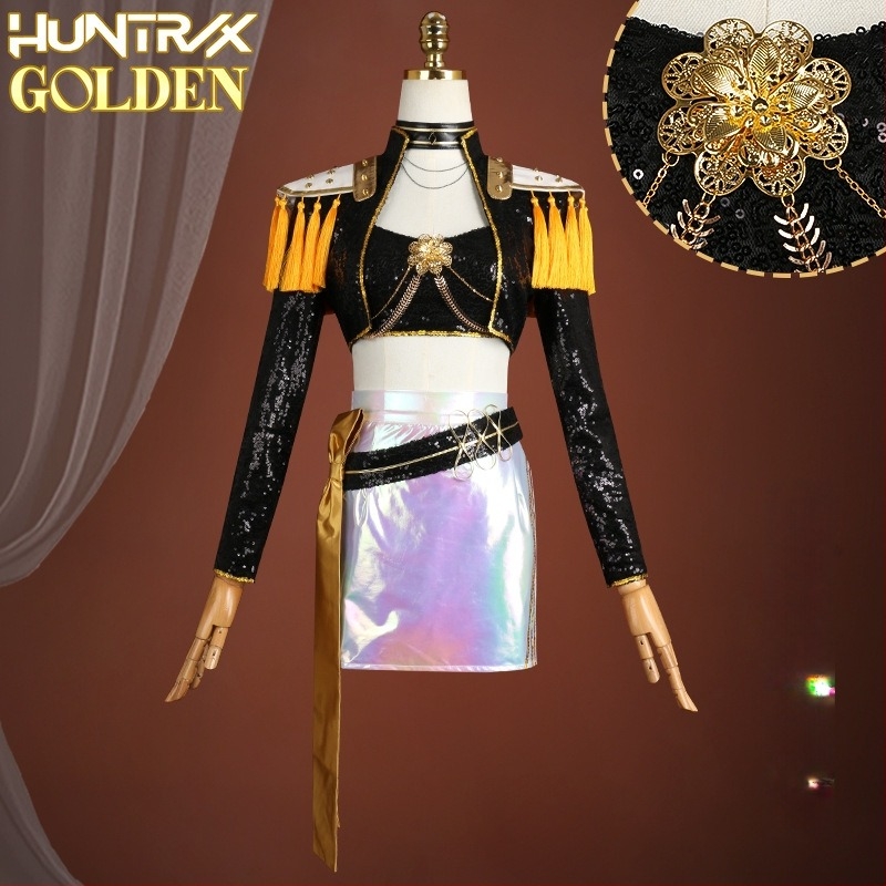 K-pop cosplay kostim za djevojačku grupu lovkinja demona, Rumi anime kostim, Zoe izvedbeni kostim, Mila crno-zlatni scenski kostim