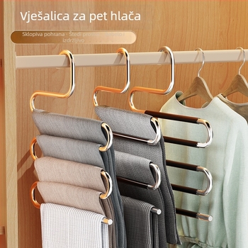 Vješalica za pantalone od nehrđajućeg čelika u obliku S, sklopiva, za pohranu u kućnom ormariću