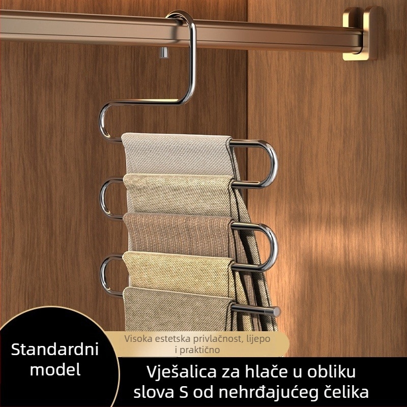 Vješalica za pantalone od nehrđajućeg čelika u obliku S, sklopiva, za pohranu u kućnom ormariću