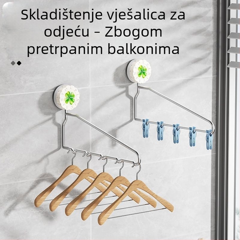 Putni stalak za sušenje odjeće s usisnom čašom – pričvršćivanje na prozor bez bušenja, za kupaonicu