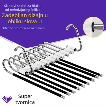 Višeslojni sklopivi teleskopski stalak za hlače od nehrđajućeg čelika s protukliznom vješalicom