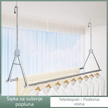 Stalak za sušenje rublja od nehrđajućeg čelika, teleskopski, podesiva visina, dvostruke šipke, balkon